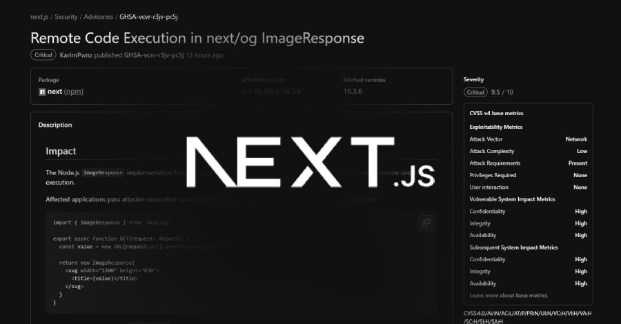 Next.js ImageResponse Vulnerability Exposes Server Code Execution Risk